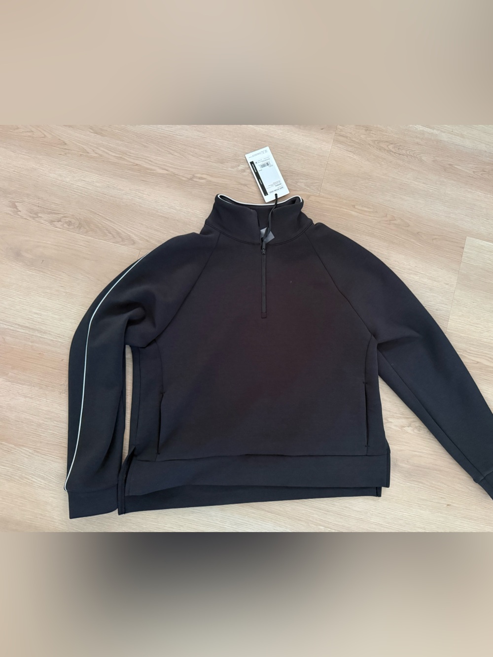 CALIA by Carrie Underwood Black Quarter‑Zip Pullover with White Piping